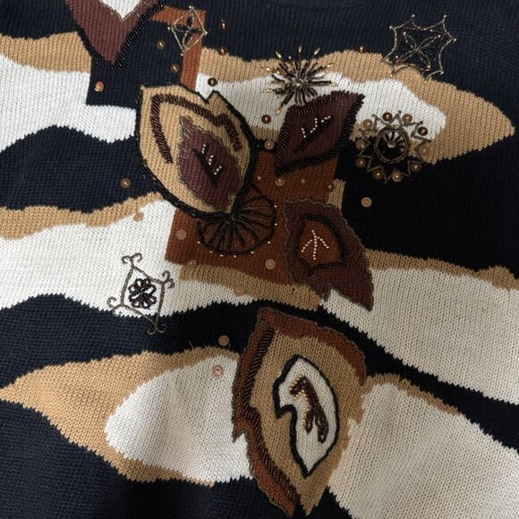 IB Diffusion Women Size Large Knitted Sweater Embellished Beaded Holiday Vintage - Picture 6 of 12